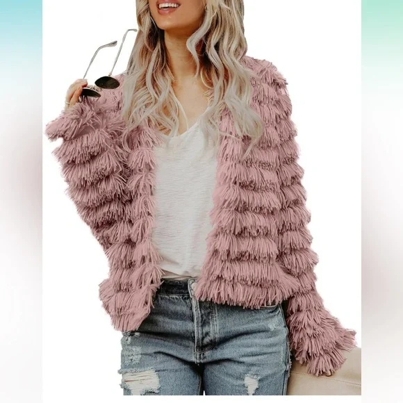 Open Front Faux Fur Coat - Picture 5 of 7